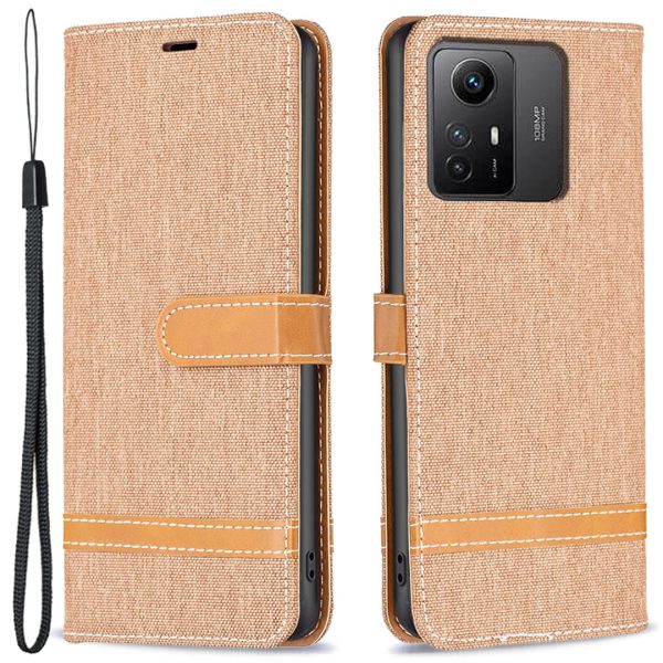 For Xiaomi Redmi Note 12S 4G Stand Case Jeans Cloth Splicing Wallet PU Leather + TPU Phone Cover For Sale