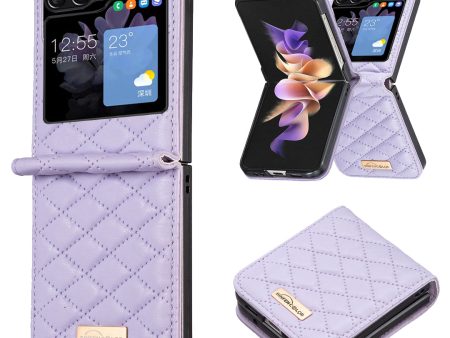 BINFEN COLOR For Samsung Galaxy Z Flip5 5G PU Leather+PC Case Imprinted Rhombus Pattern Phone Cover Sale