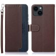 KHAZNEH For iPhone 14 Plus PU Leather Cell Phone Case Litchi Texture RFID Blocking Stand Wallet Cover on Sale