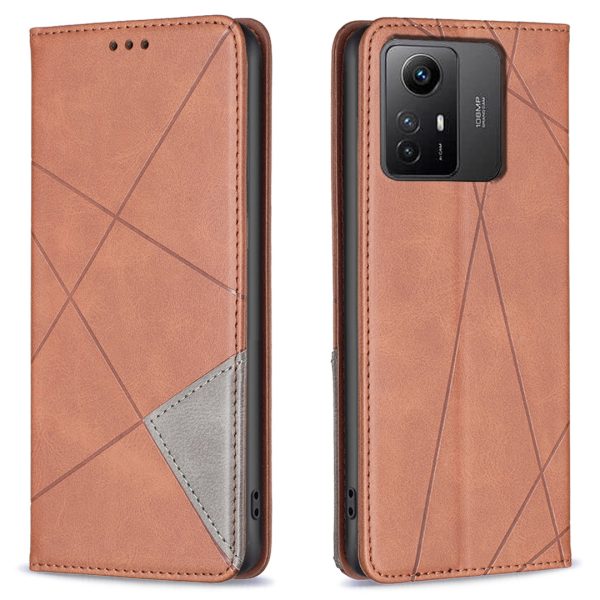 For Xiaomi Redmi Note 12S 4G Splicing Style Phone Case Imprinted Line Stand Card Holder Leather Cover Cheap