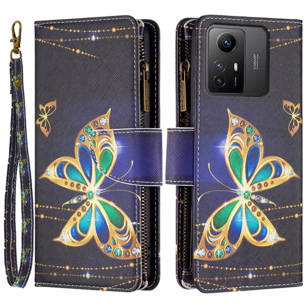 BF03 Zipper Pocket Wallet Case for Xiaomi Redmi Note 12S 4G PU Leather Stand Pattern Printing Phone Cover Online Sale