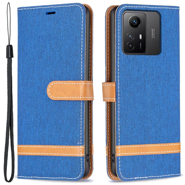 For Xiaomi Redmi Note 12S 4G Stand Case Jeans Cloth Splicing Wallet PU Leather + TPU Phone Cover For Sale