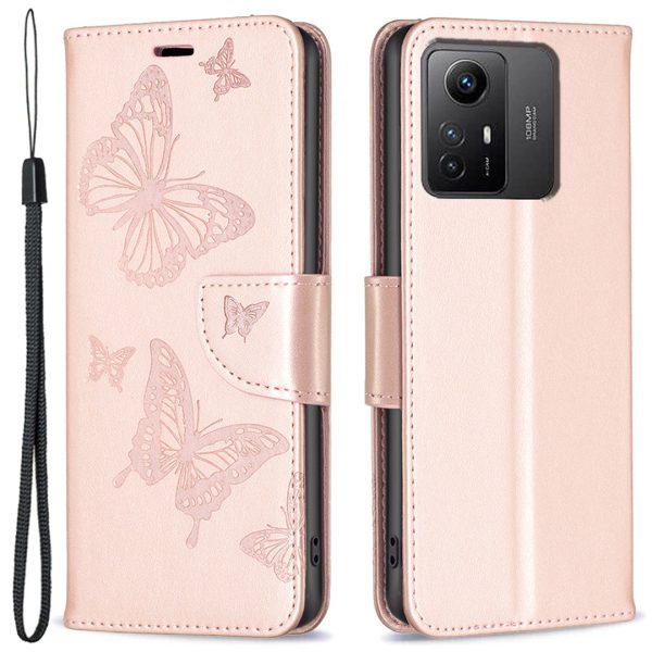 For Xiaomi Redmi Note 12S 4G Stand Wallet Phone Case Butterfly Imprinted Leather Flip Cover with Strap For Discount