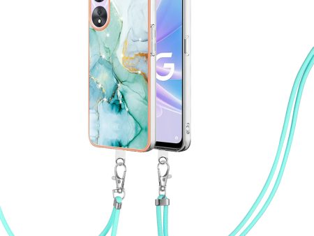 YB IMD Series-9 For Oppo A78   A58 5G Electroplating Frame TPU Cover IMD Marble Pattern Phone Case with Lanyard Online now