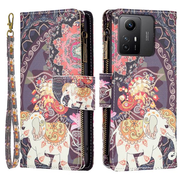 BF03 Zipper Pocket Wallet Case for Xiaomi Redmi Note 12S 4G PU Leather Stand Pattern Printing Phone Cover Online Sale