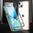 Phone Case for iPhone 15 Plus Magnetic Adsorption Metal Frame + Double-sided Tempered Glass Clear Phone Cover For Sale