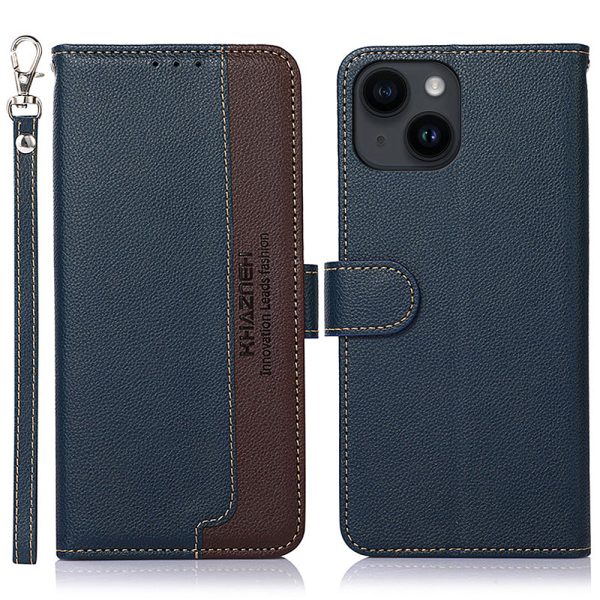 KHAZNEH For iPhone 14 Plus PU Leather Cell Phone Case Litchi Texture RFID Blocking Stand Wallet Cover on Sale