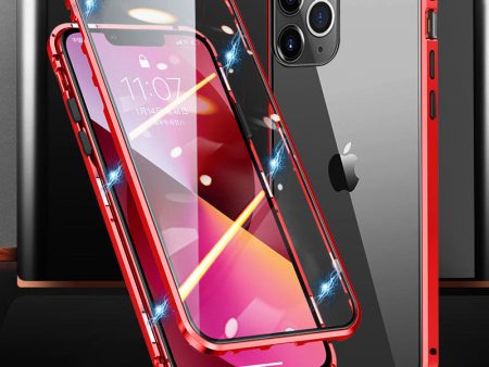 Phone Case for iPhone 15 Pro Magnetic Adsorption Metal Frame + Double-sided Tempered Glass Clear Phone Cover For Sale