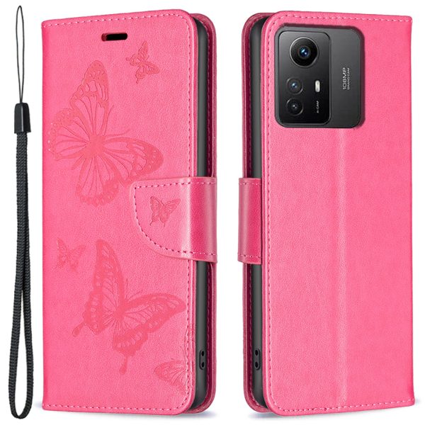 For Xiaomi Redmi Note 12S 4G Stand Wallet Phone Case Butterfly Imprinted Leather Flip Cover with Strap For Discount