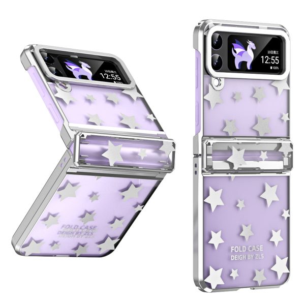 For Samsung Galaxy Z Flip4 5G Hinge Protection Hard PC Phone Case Stars Pattern Electroplating Cover For Sale