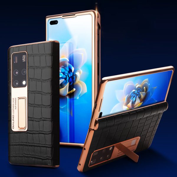 QIALINO Genuine Cow Leather Case for Huawei Mate X2 Anti-Drop Kickstand Phone Cover with Tempered Glass Film Hot on Sale