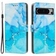 For Google Pixel 8 Pro Marble Pattern Mobile Phone PU Leather Case Wallet Stand Cover with Wrist Strap Supply