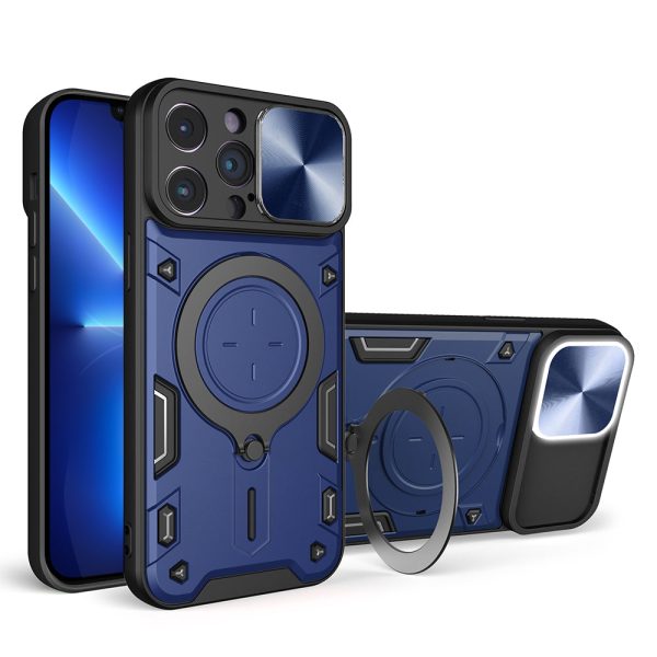 For iPhone 13 Pro 6.1 inch Slide Camera Lid Mobile Case Free Rotation Kickstand PC + TPU Cover Online