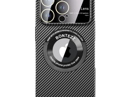 VOERO Hard PC Case for iPhone 13 Pro Max 6.7 inch Carbon Fiber Texture Concave Lens Phone Cover Built-in Metal Ring Supply