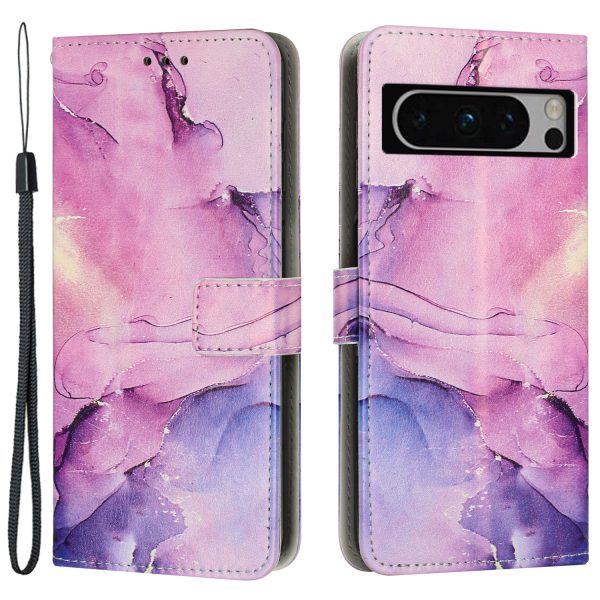 For Google Pixel 8 Pro Marble Pattern Mobile Phone PU Leather Case Wallet Stand Cover with Wrist Strap Supply