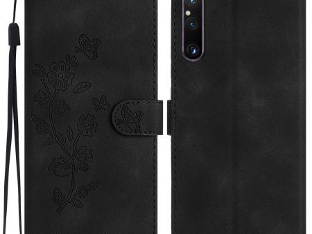 Flower Imprint Leather Case for Sony Xperia 1 V , Wallet Stand Anti-scratch Mobile Phone Cover Online Sale