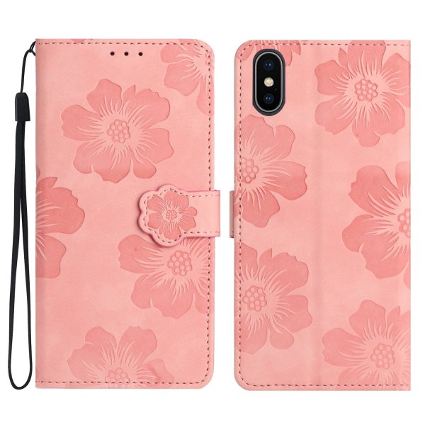 For iPhone X   XS 5.8 inch Flowers Imprint Mobile Case PU Leather Wallet Anti-drop Stand Cover For Cheap