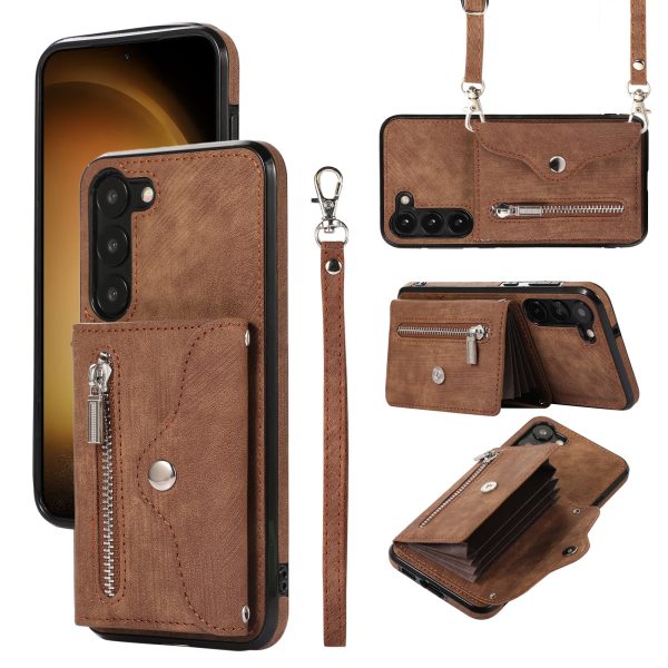 Anti-Dust PU Leather+TPU Phone Case for Samsung Galaxy S23 RFID Blocking Card Bag Kickstand Cover For Sale