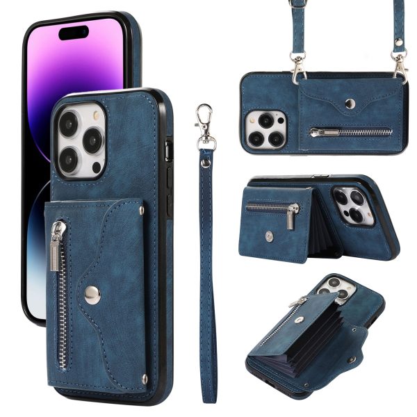 For iPhone 14 Pro PU Leather+TPU Scratch Proof Phone Case Kickstand Cover with RFID Blocking Card Bag Sale