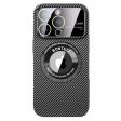 VOERO For iPhone 13 Pro 6.1 inch Carbon Fiber Texture PC Phone Case Concave Lens Phone Shell Built-in Metal Ring Fashion