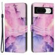 For Google Pixel 8 Mobile Phone PU Leather Case Marble Pattern Wallet Stand Cover with Wrist Strap For Sale