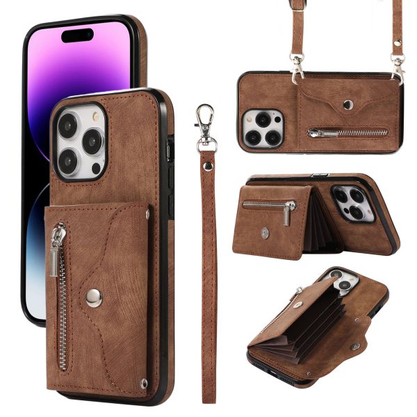 For iPhone 14 Pro Max PU Leather+TPU Phone Case Kickstand Back Cover with RFID Blocking Card Bag Discount