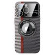 VOERO For iPhone 13 Pro 6.1 inch Carbon Fiber Texture PC Phone Case Concave Lens Phone Shell Built-in Metal Ring Fashion