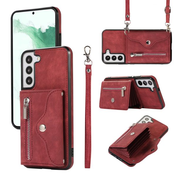 For Samsung Galaxy S21 FE 5G Smartphone Case Kickstand PU Leather+TPU Shell with RFID Blocking Card Bag on Sale