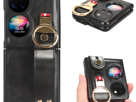 For Huawei P50 Pocket Leather Coating Phone Cover PC+TPU Case with Wristband Kickstand and Neck Strap Hot on Sale