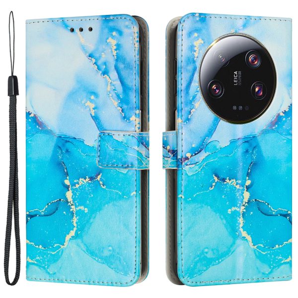 For Xiaomi 13 Ultra Mobile Phone Case Marble Pattern Wallet Stand PU Leather Cover with Wrist Strap on Sale