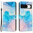 For Google Pixel 8 Mobile Phone PU Leather Case Marble Pattern Wallet Stand Cover with Wrist Strap For Sale