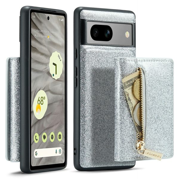 DG.MING M3 Series For Google Pixel 7a Glittery PU Leather Coated PC+TPU Back Case with Magnetic Detachable Wallet Sale