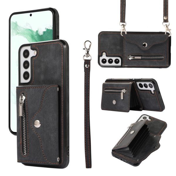 For Samsung Galaxy S21 FE 5G Smartphone Case Kickstand PU Leather+TPU Shell with RFID Blocking Card Bag on Sale