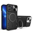 For iPhone 13 Pro 6.1 inch Slide Camera Lid Mobile Case Free Rotation Kickstand PC + TPU Cover Online