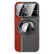 VOERO For iPhone 13 Pro 6.1 inch Carbon Fiber Texture PC Phone Case Concave Lens Phone Shell Built-in Metal Ring Fashion