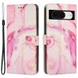 For Google Pixel 8 Mobile Phone PU Leather Case Marble Pattern Wallet Stand Cover with Wrist Strap For Sale