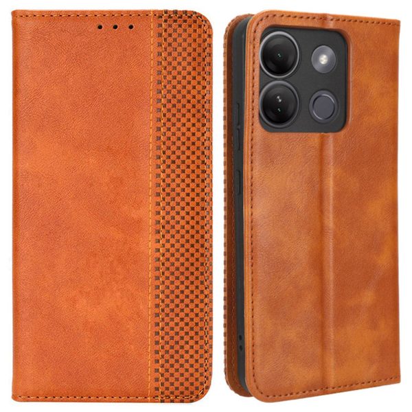 For Infinix Smart 7 Plus Anti-dust Phone Cover PU Leather Stand Wallet Retro Magnetic Closure Mobile Phone Case For Sale