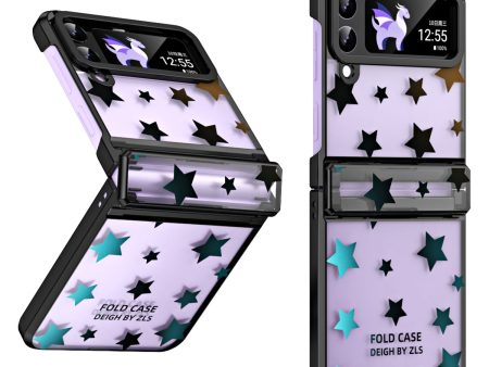 For Samsung Galaxy Z Flip4 5G Hinge Protection Hard PC Phone Case Stars Pattern Electroplating Cover For Sale