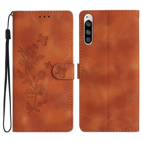 Flower Imprint Leather Case for Sony Xperia 5 , Wallet Stand Mobile Phone Protective Cover For Discount