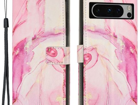 For Google Pixel 8 Pro Marble Pattern Mobile Phone PU Leather Case Wallet Stand Cover with Wrist Strap Supply