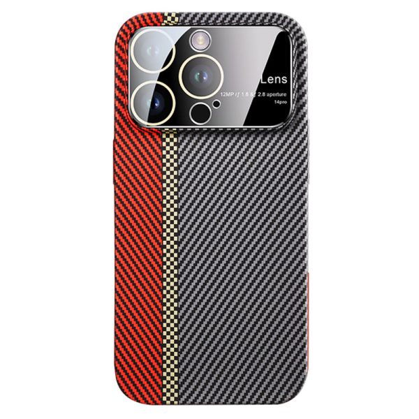 VOERO Anti-Scratch PC Case for iPhone 14 Pro Max Carbon Fiber Texture Phone Shell with Lens Glass Film Online now