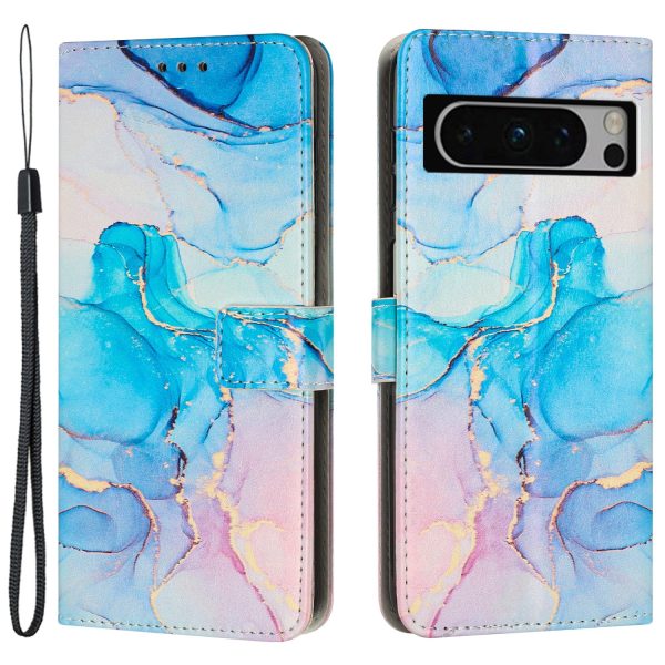 For Google Pixel 8 Pro Marble Pattern Mobile Phone PU Leather Case Wallet Stand Cover with Wrist Strap Supply