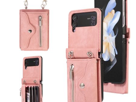 Kickstand Phone Case for Samsung Galaxy Z Flip4 5G RFID Blocking Card Bag PU Leather+TPU Cover Online now