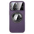 VOERO For iPhone 13 Pro 6.1 inch Carbon Fiber Texture PC Phone Case Concave Lens Phone Shell Built-in Metal Ring Fashion