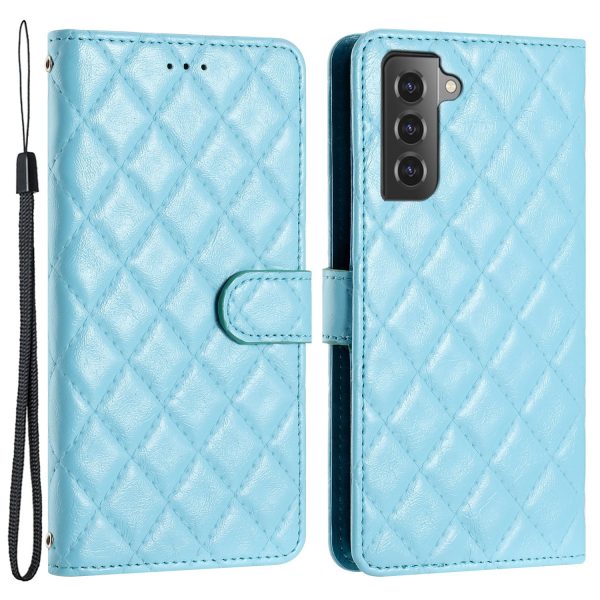 For Samsung Galaxy S22 5G Mobile Phone Case Stitching Line Rhombus PU Leather Wallet Stand Phone Cover Supply