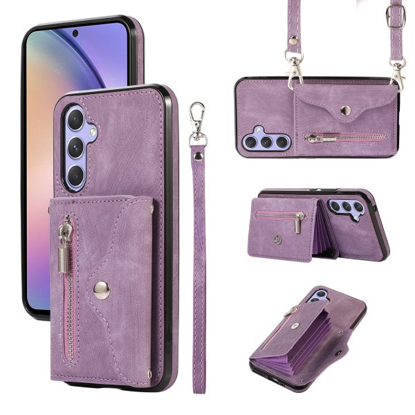 For Samsung Galaxy A54 5G RFID Blocking Mobile Phone Cover Card Bag Kickstand PU Leather Coated TPU Cover on Sale