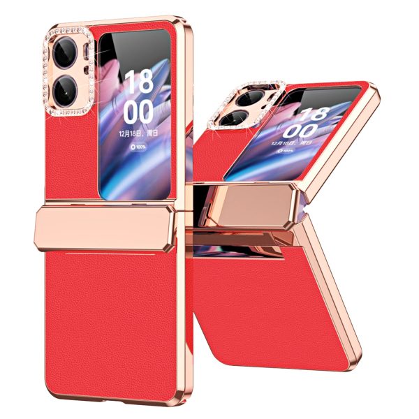 For Oppo Find N2 Flip 5G PU Leather+PC Phone Case Hinge Protection Electroplating Back Cover Discount