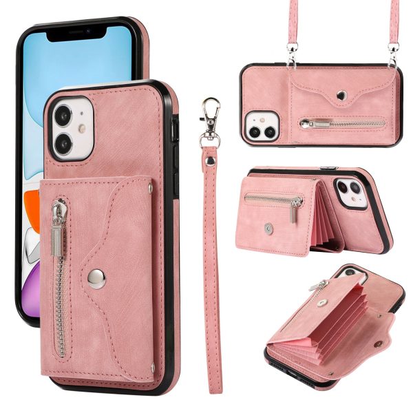 For iPhone 12 mini 5.4 inch RFID Blocking Card Bag Anti-drop Phone Case Kickstand PU Leather+TPU Cover Fashion