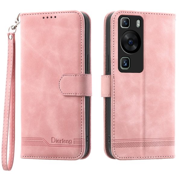 DIERFENG DF-03 for Huawei P60   P60 Pro Lines Imprinted Phone Cover PU Leather Wallet Stand Mobile Case Hot on Sale