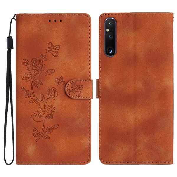 Flower Imprint Leather Case for Sony Xperia 1 V , Wallet Stand Anti-scratch Mobile Phone Cover Online Sale